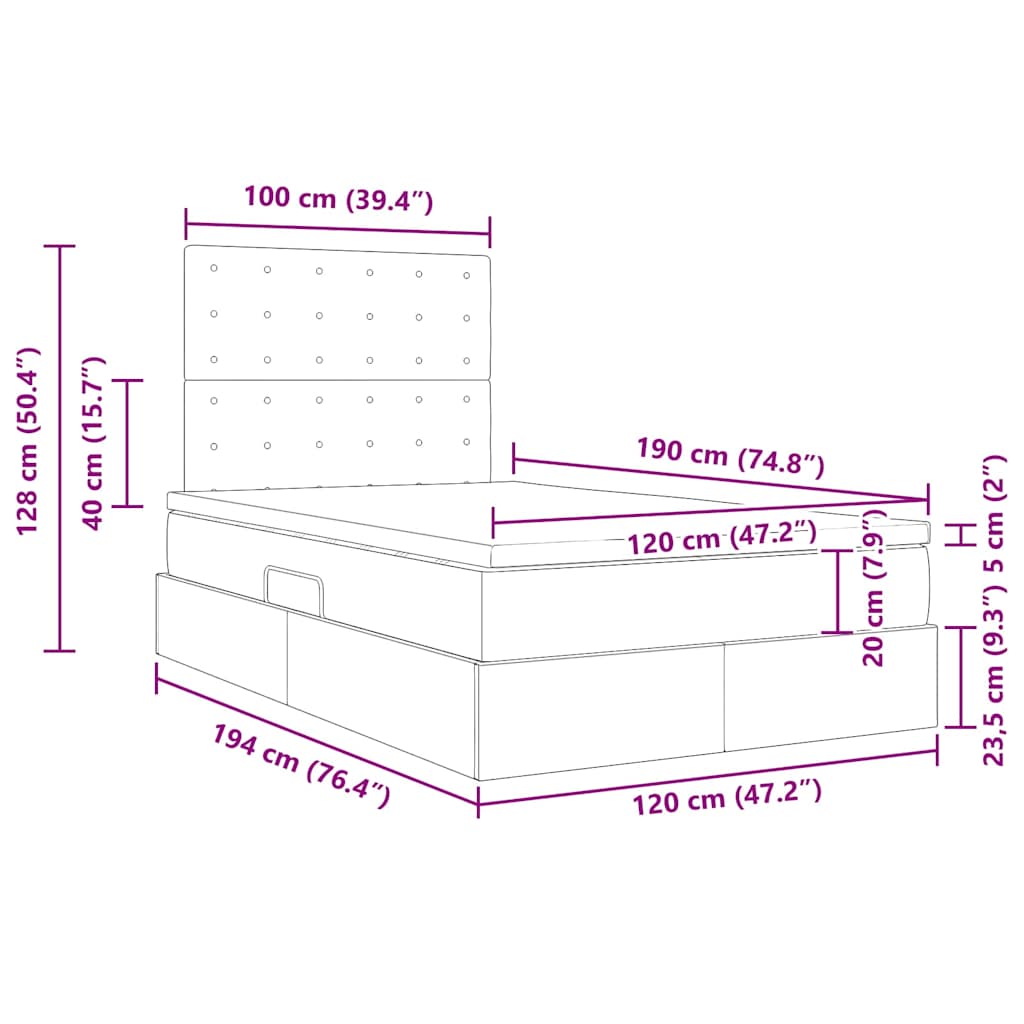 Krevet s madracem i skladištem Crna 120 x 190 cm Baršun
