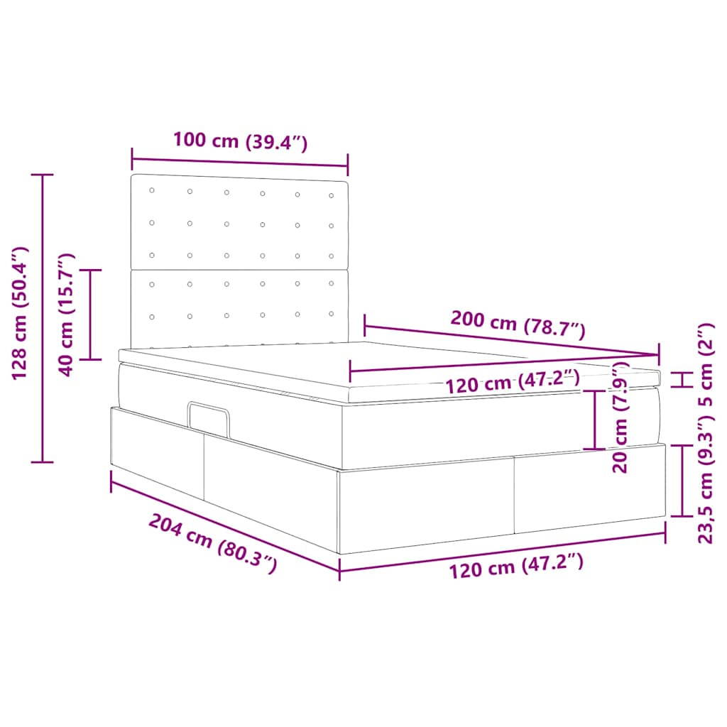 Krevet s madracem i skladištem Crna 120 x 200 cm Baršun