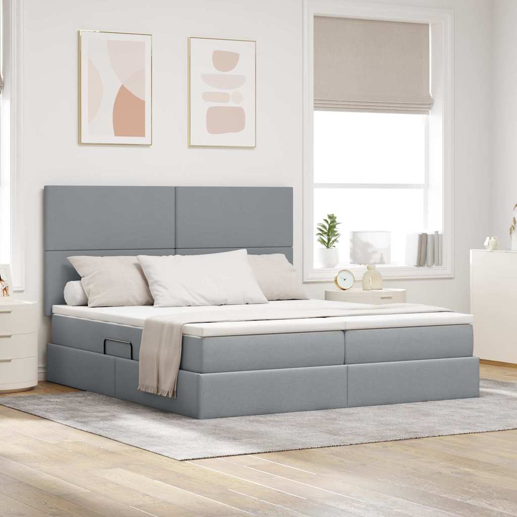Krevet s od storage Svijetlo siva 200 x 200 cm Lažna koža