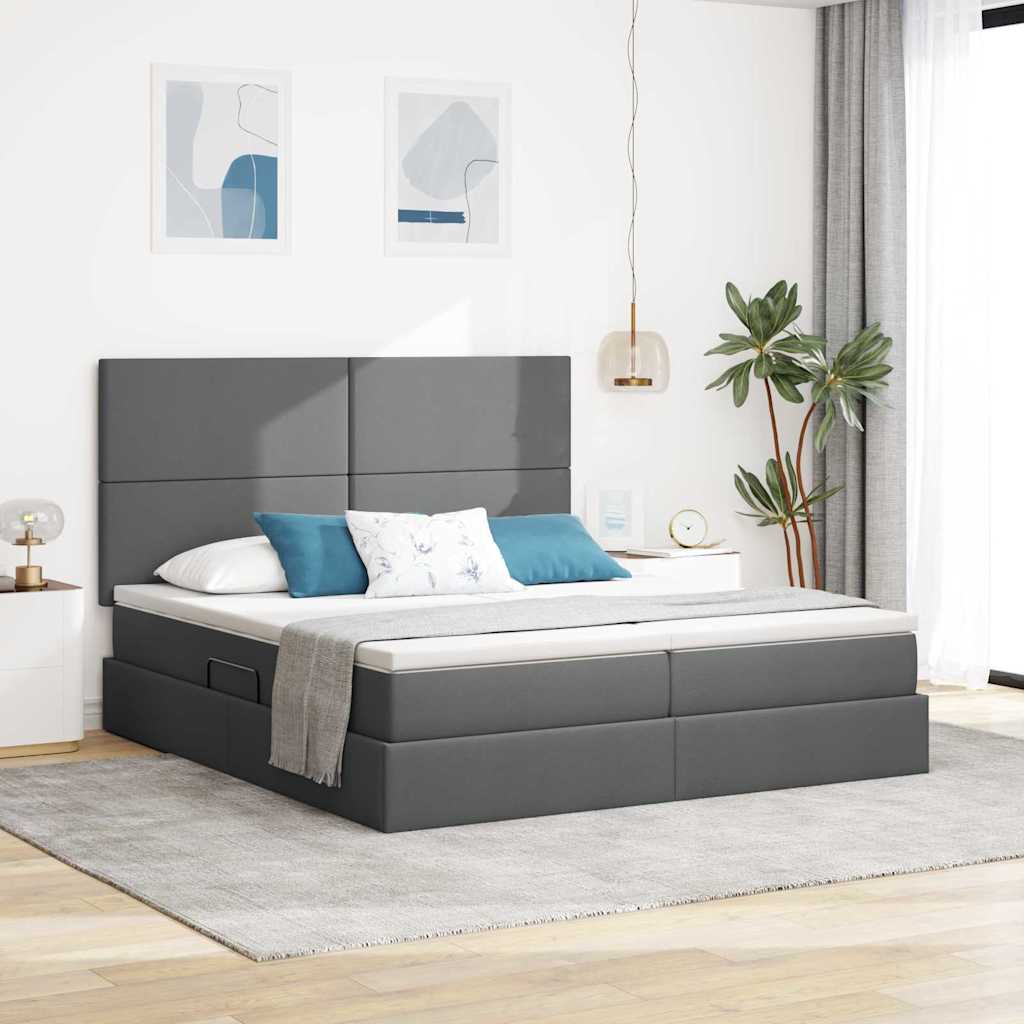 Krevet s od storage Tamno siva 200 x 200 cm Lažna koža