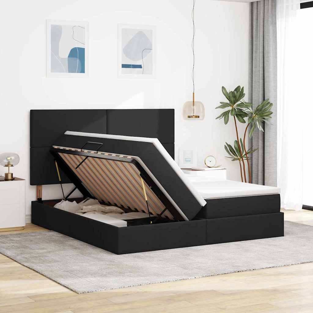 Krevet s od storage s uzglavljem Crna 200 x 200 cm Lažna koža