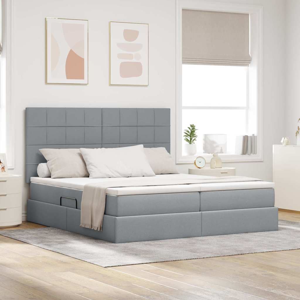 Krevet s od storage Svijetlo siva 200 x 200 cm Lažna koža