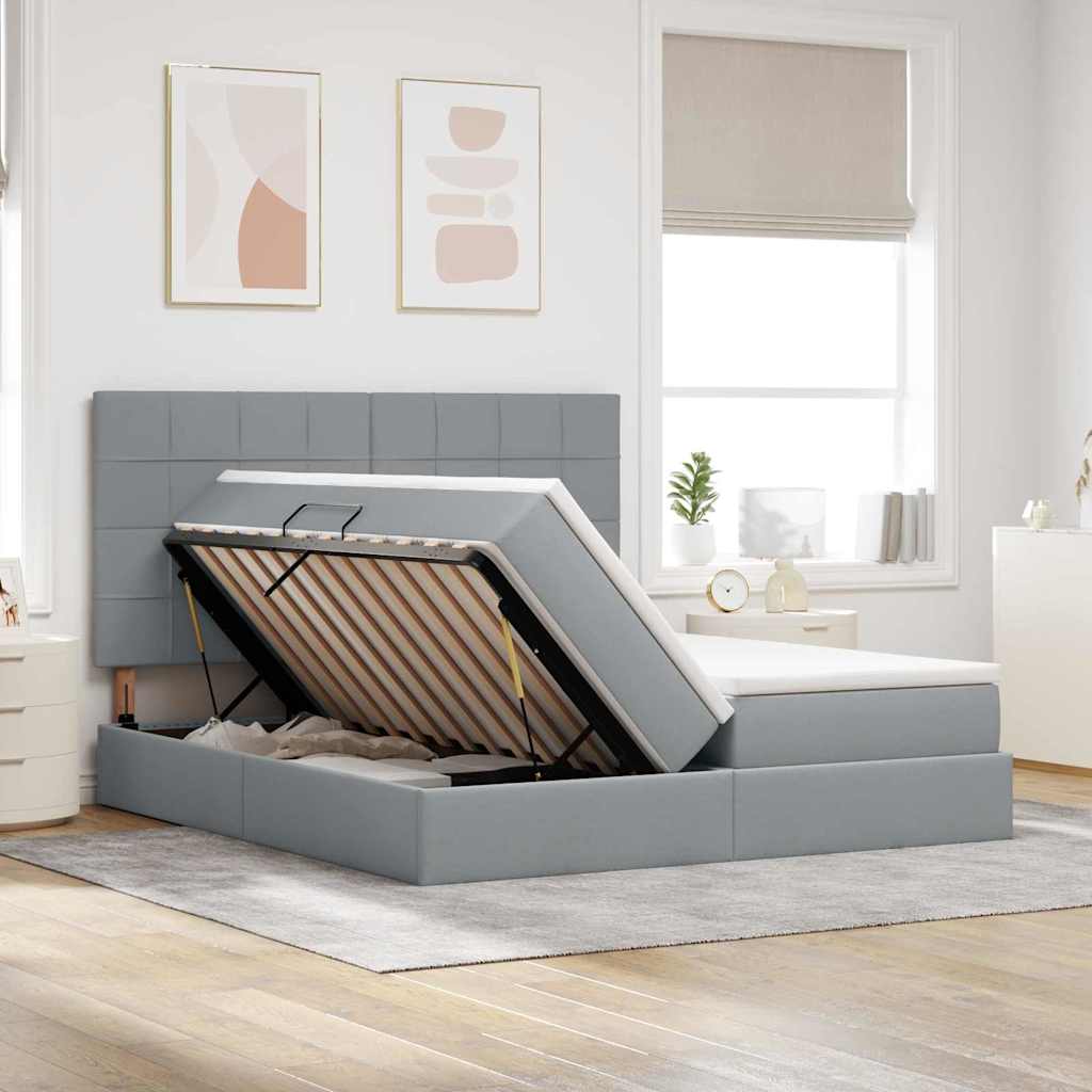 Krevet s od storage Svijetlo siva 200 x 200 cm Lažna koža