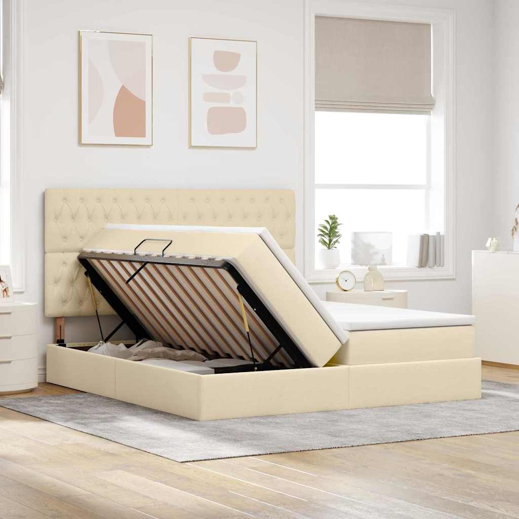 Krevet s od storage s uzglavljem Krema 180 x 200 cm Lažna koža