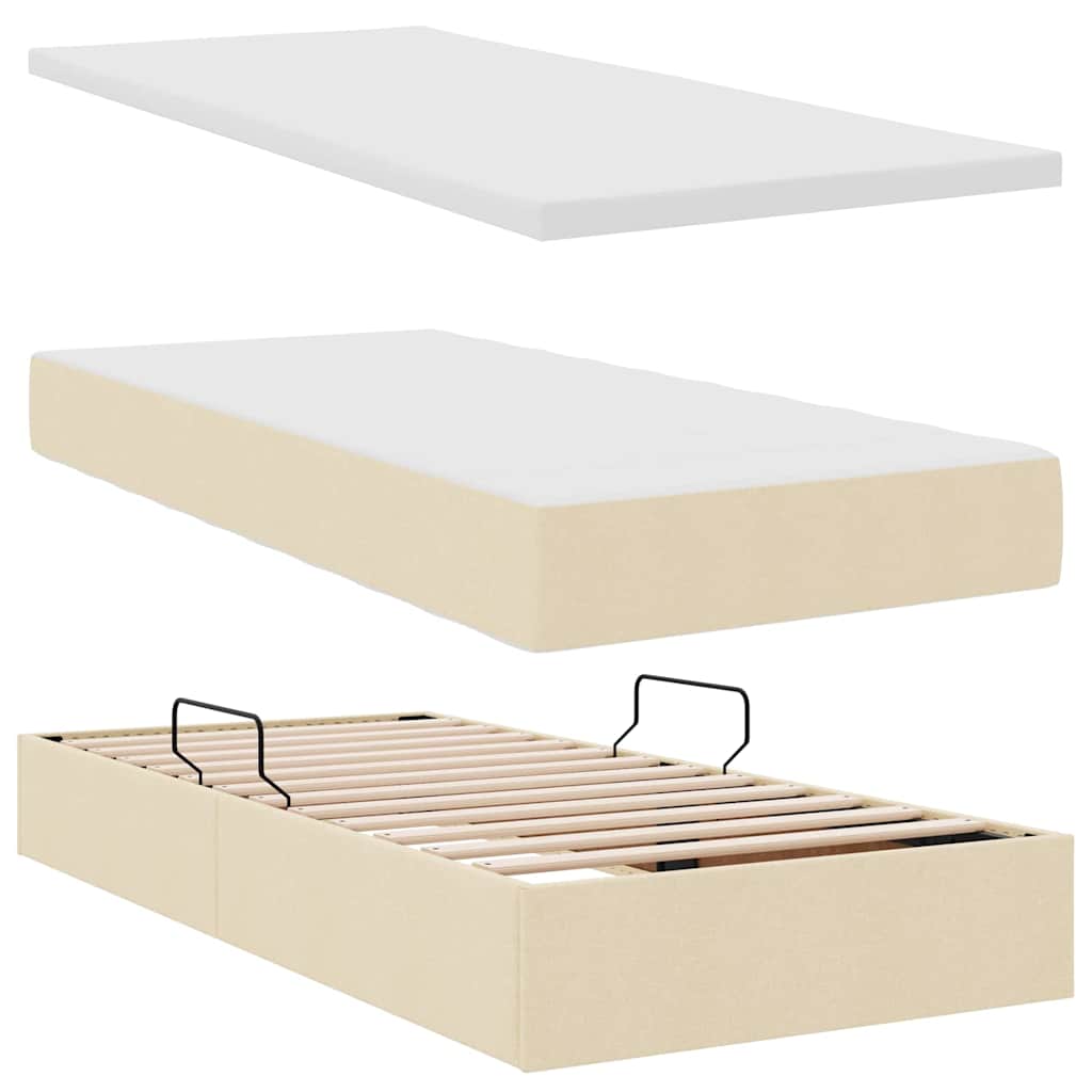 Krevet s od storage s uzglavljem Krema 180 x 200 cm Tkanina