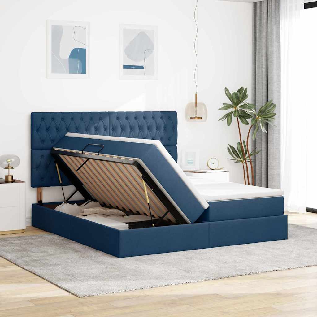 Krevet s od storage s uzglavljem Plava 180 x 200 cm Tkanina