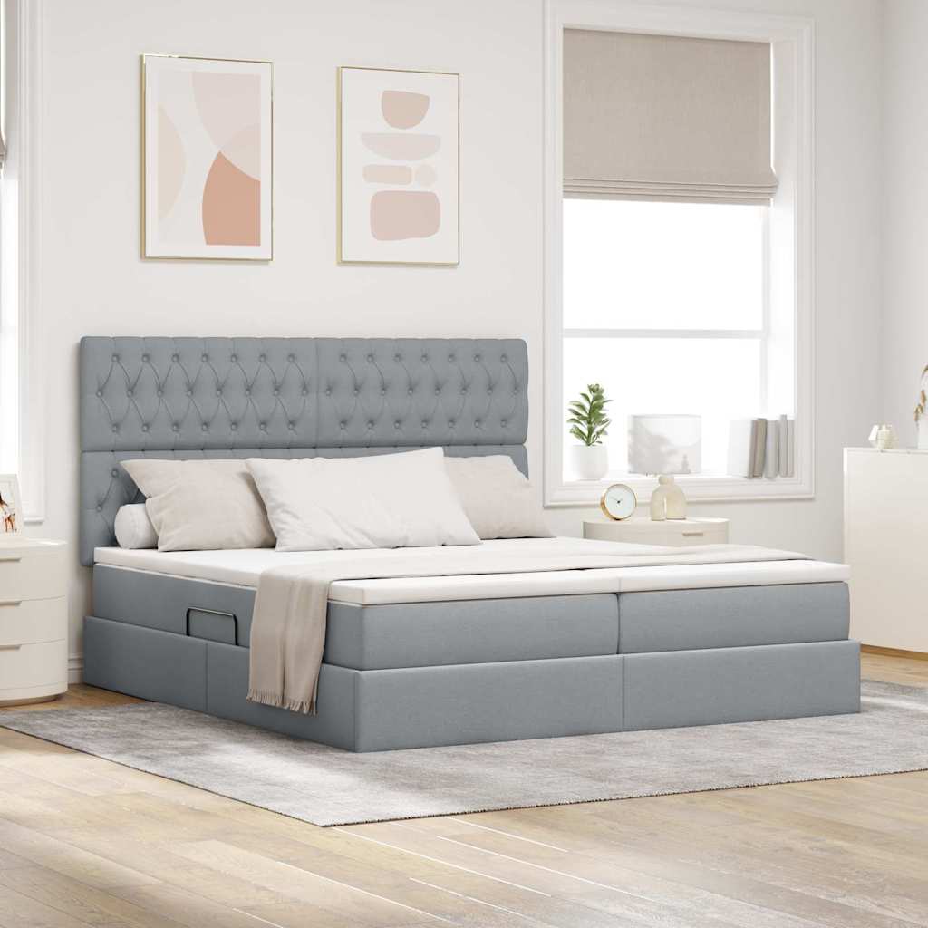 Krevet s od storage Svijetlo siva 200 x 200 cm Lažna koža