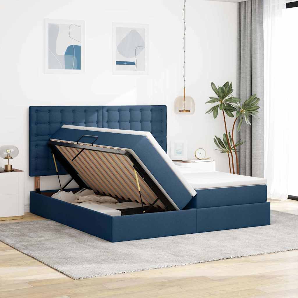 Krevet s od storage s uzglavljem Plava 180 x 200 cm Tkanina