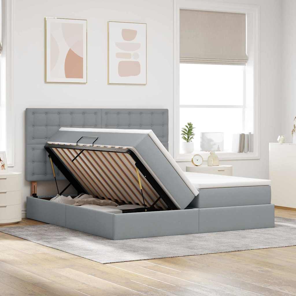 Krevet s od storage Svijetlo siva 200 x 200 cm Lažna koža