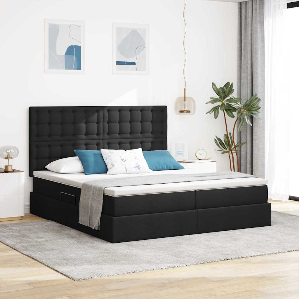 Krevet s od storage s uzglavljem Crna 200 x 200 cm Lažna koža