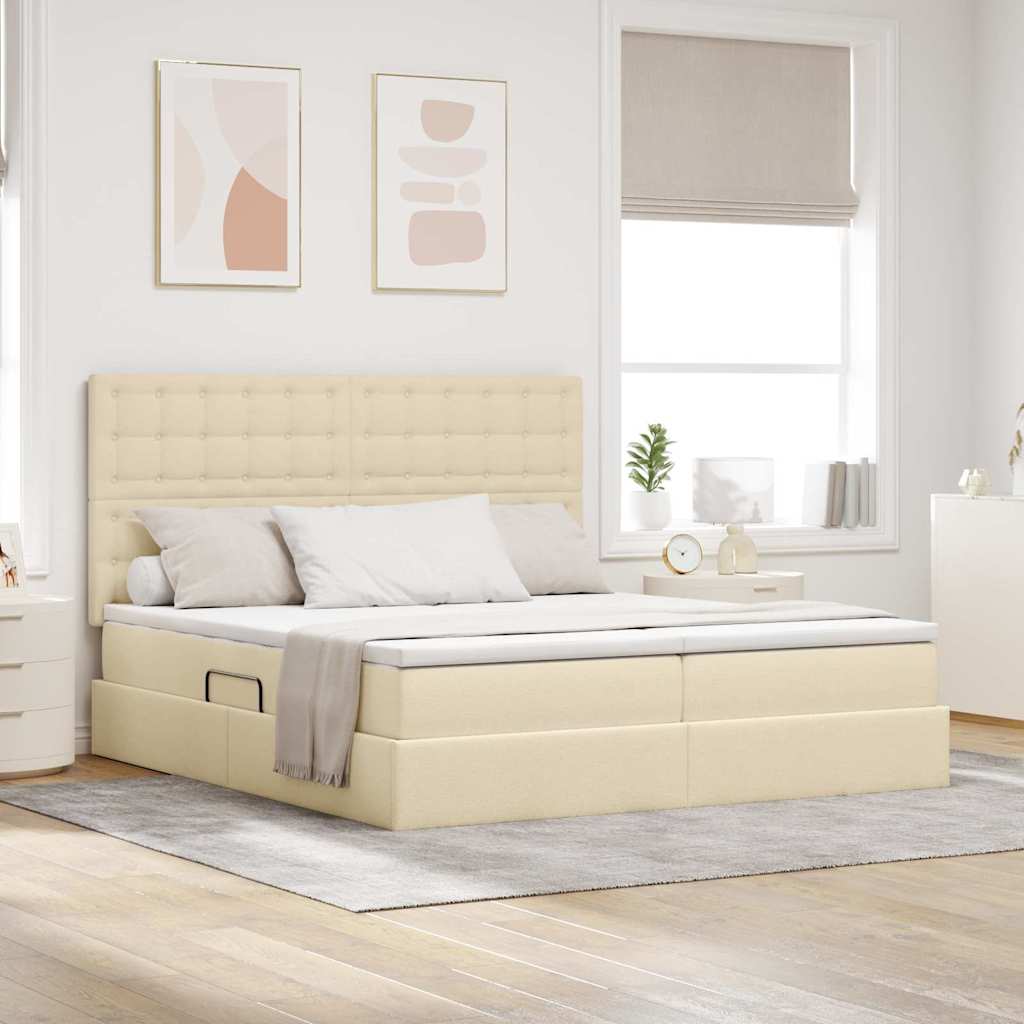 Krevet s od storage s madracem Krema 200 x 200 cm Lažna koža
