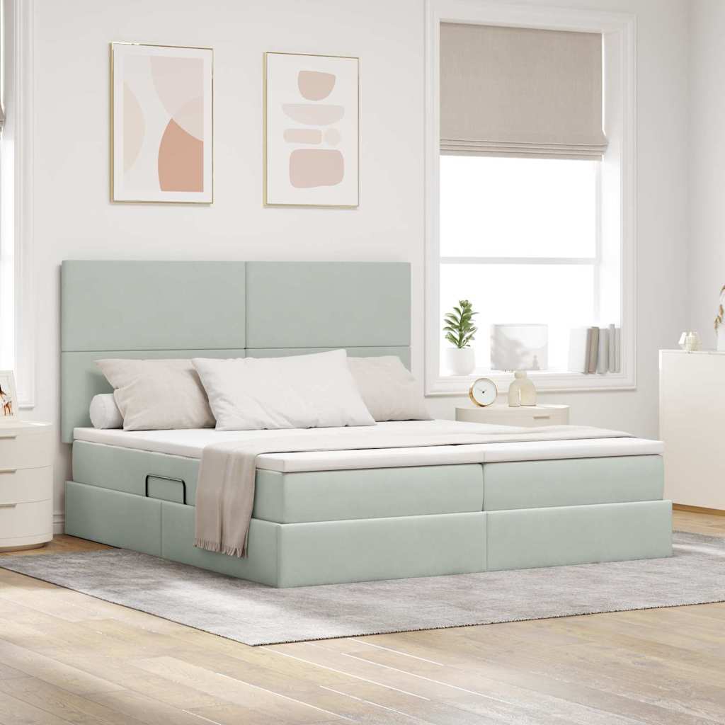 Krevet s od storage Svijetlo siva 200 x 200 cm Baršun