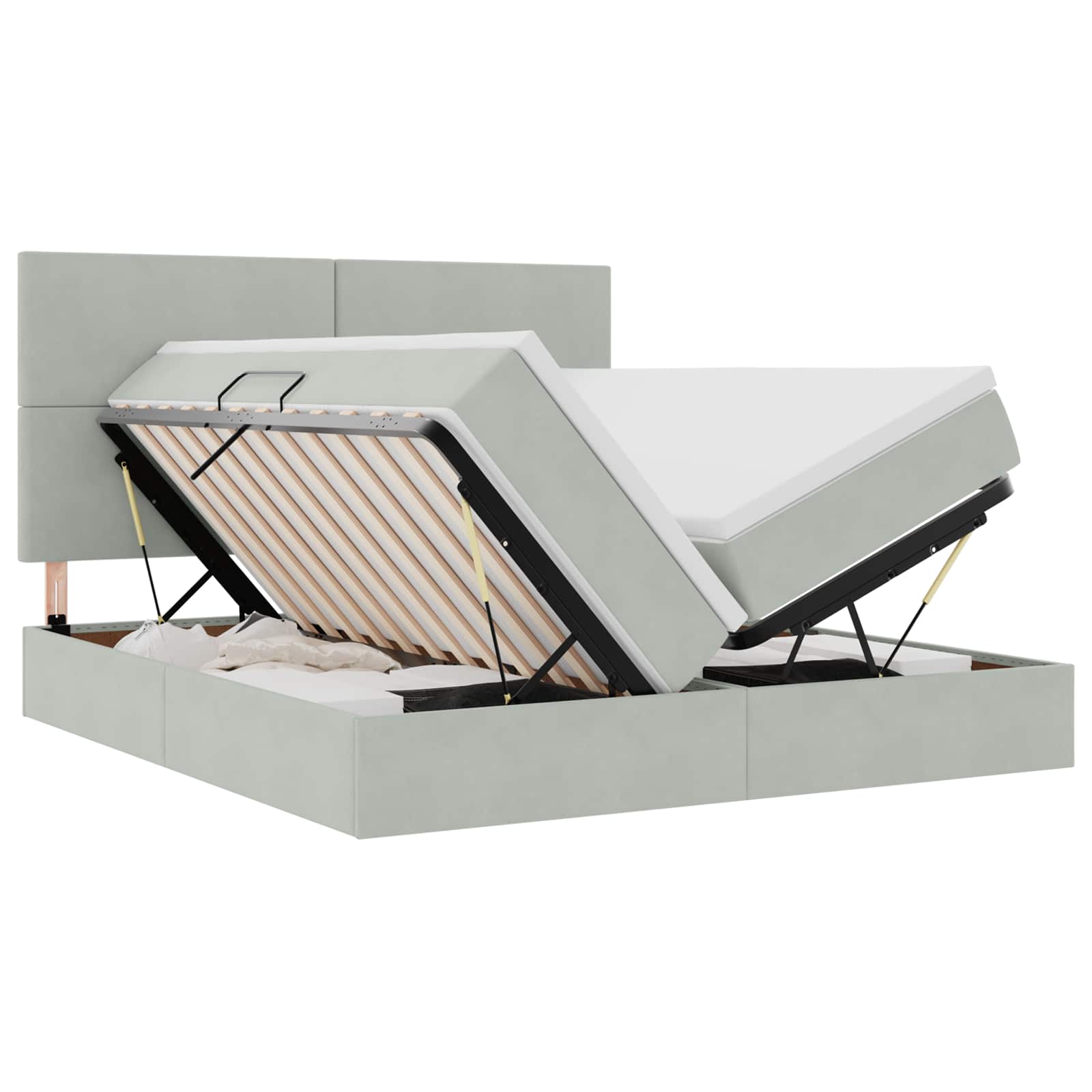 Krevet s od storage Svijetlo siva 200 x 200 cm Baršun