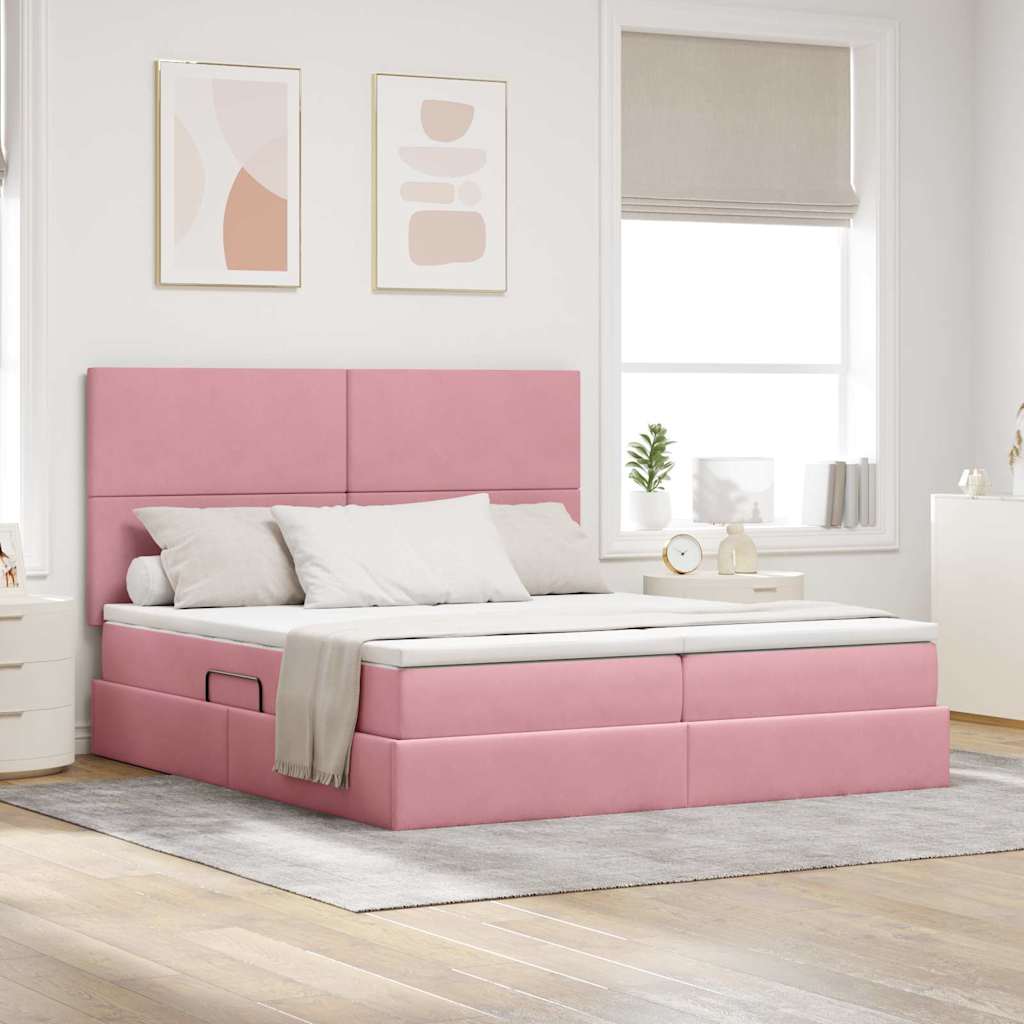 Krevet s od storage s madracem Ružičasta 200 x 200 cm Baršun