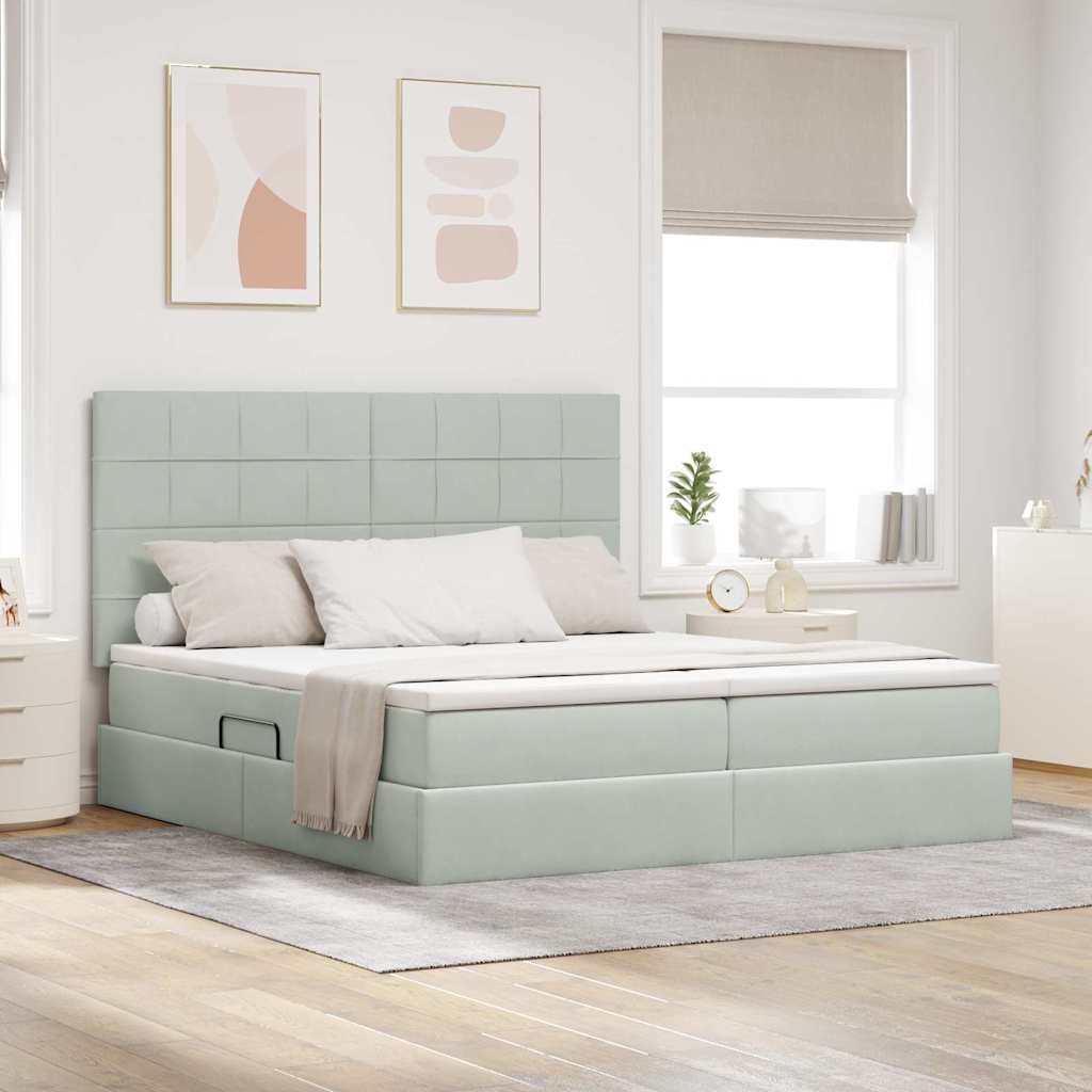 Krevet s od storage Svijetlo siva 200 x 200 cm Baršun