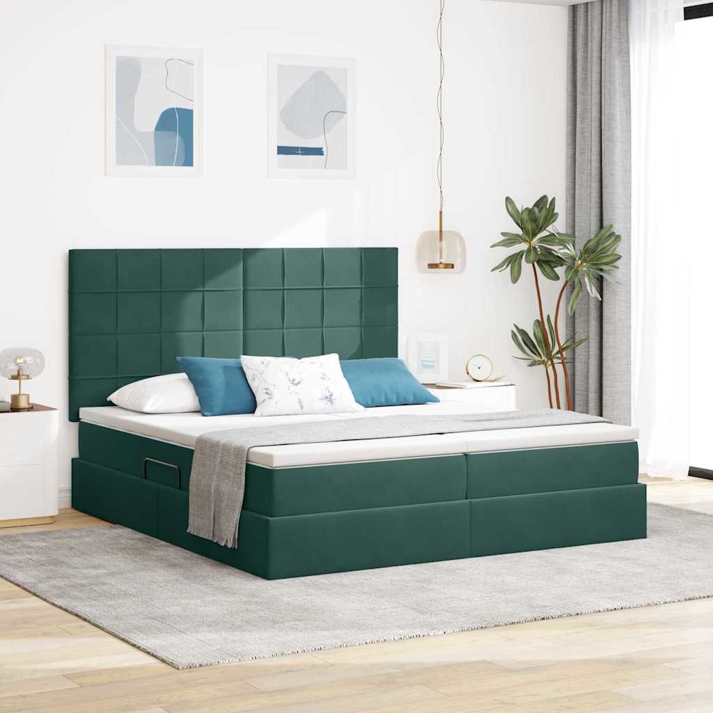 Krevet s od storage s madracem Tamnozelena 200 x 200 cm Baršun