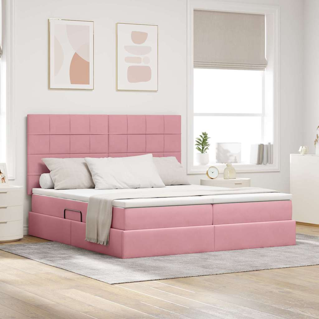 Krevet s od storage s madracem Ružičasta 200 x 200 cm Baršun
