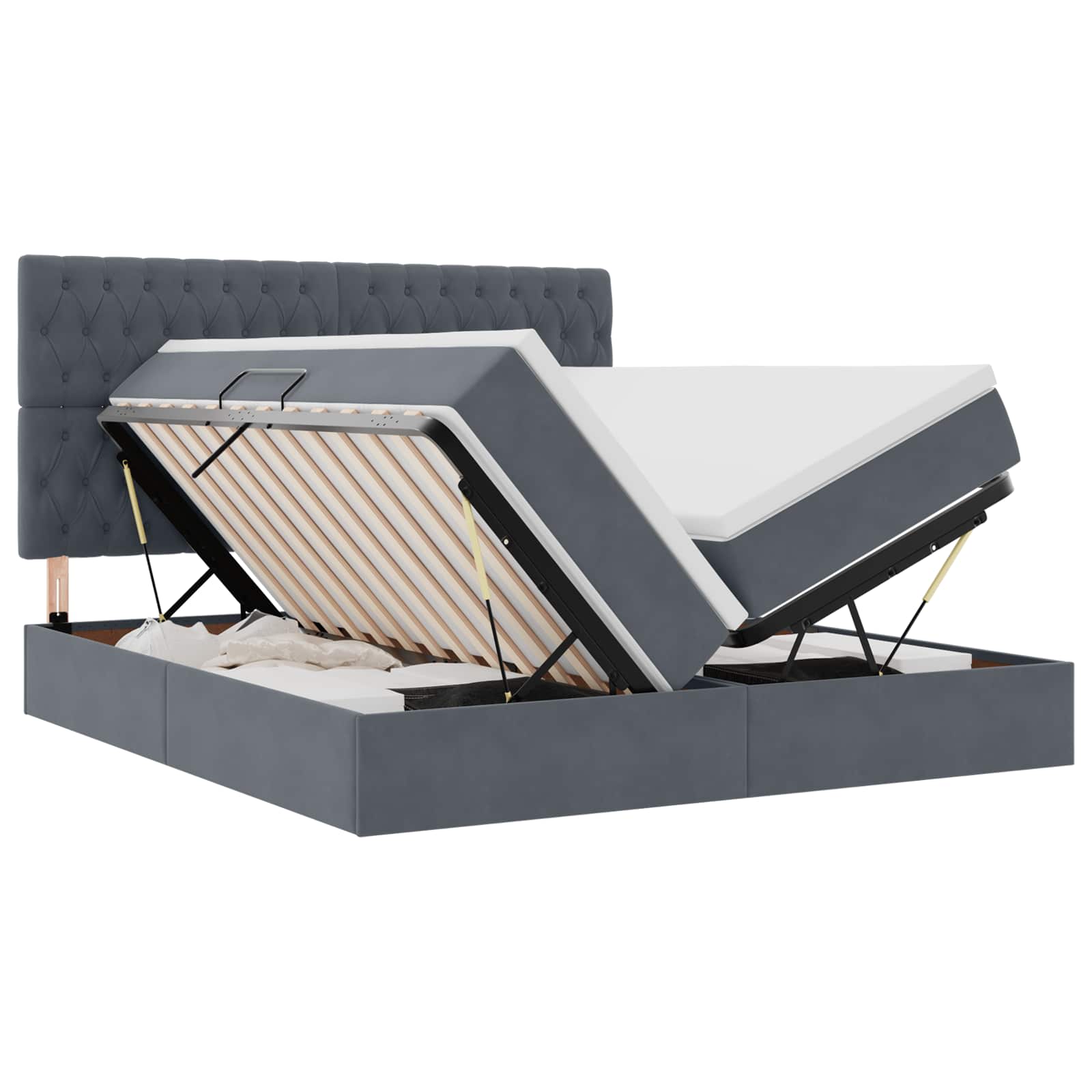 Krevet s od storage s madracem Tamno siva 200 x 200 cm Baršun