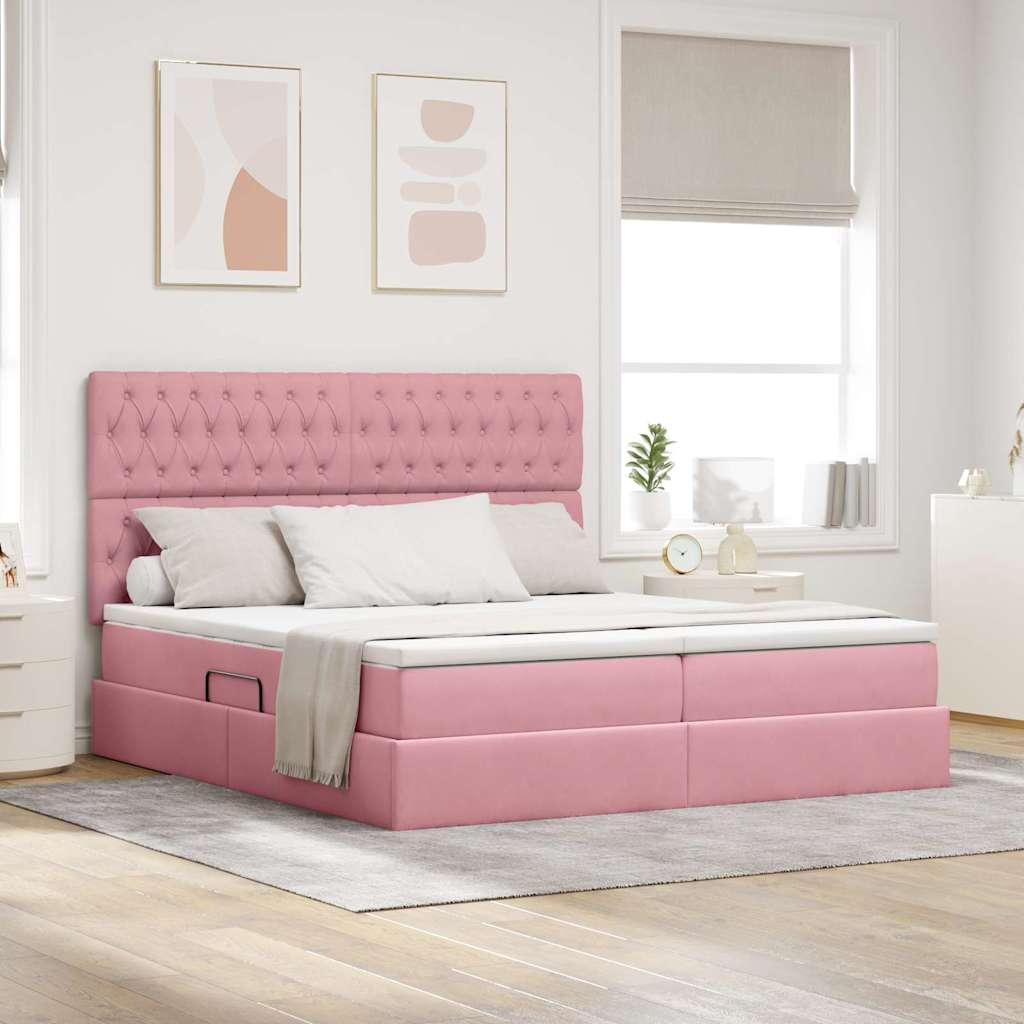 Krevet s od storage s madracem Ružičasta 200 x 200 cm Baršun