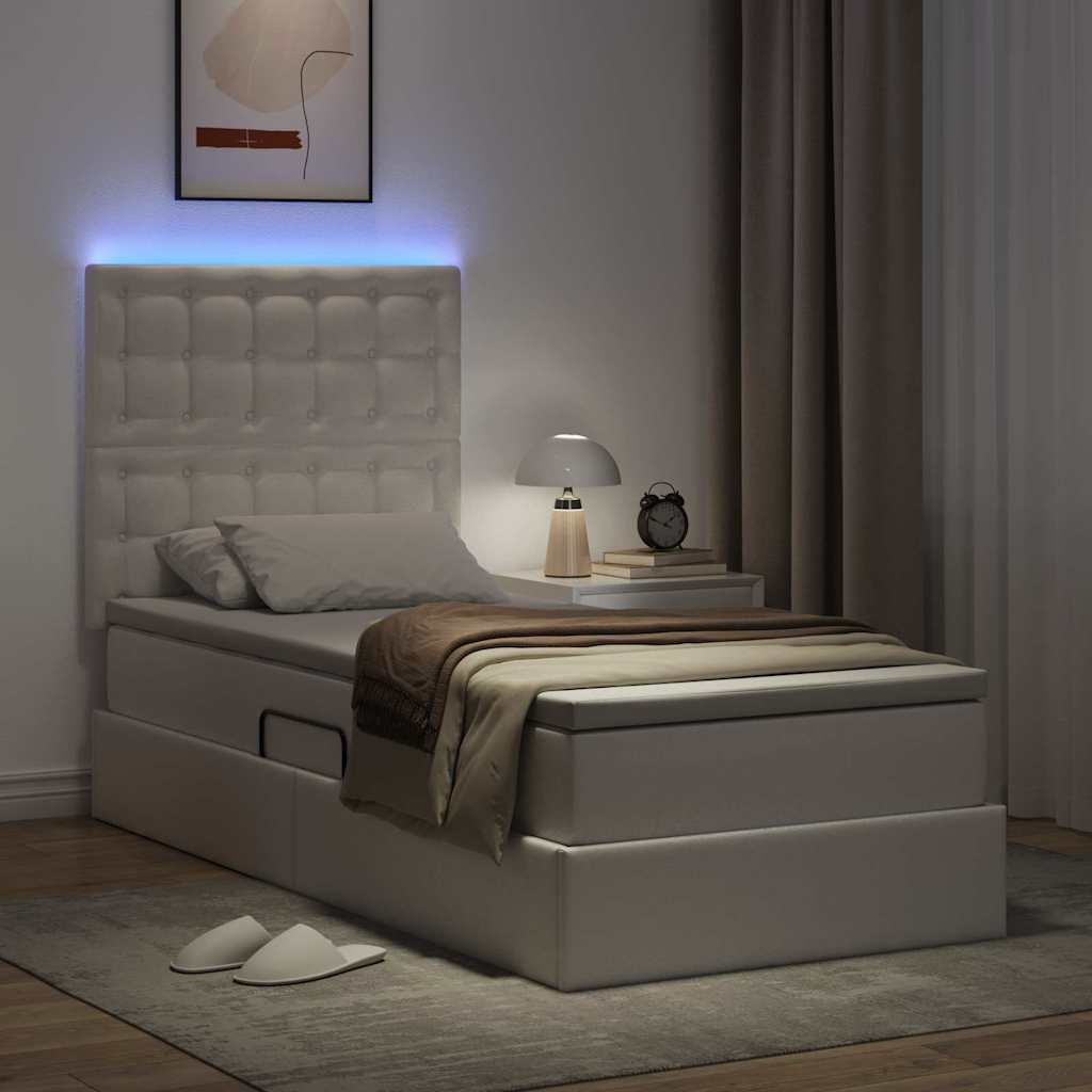 Krevet s prostorom za pohranu s LED-om Čista bijela 90 x 190 cm
