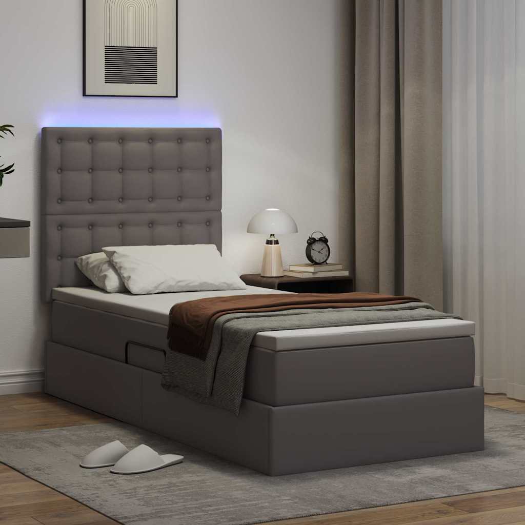 Krevet s prostorom za pohranu s LED-om Siva 90 x 200 cm
