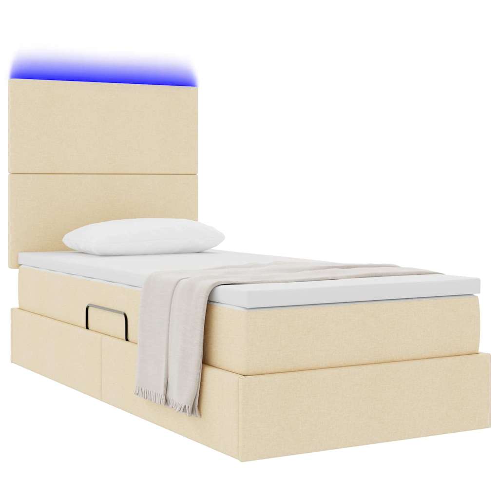 LED krevet za pohranu s madracem Krema 100 x 200 cm Tkanina