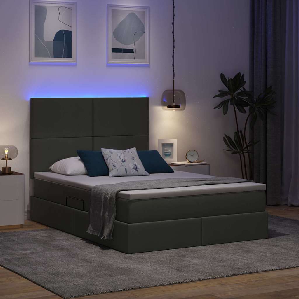 LED krevet za pohranu s madracem Tamnosiva 140 x 200 cm Tkanina