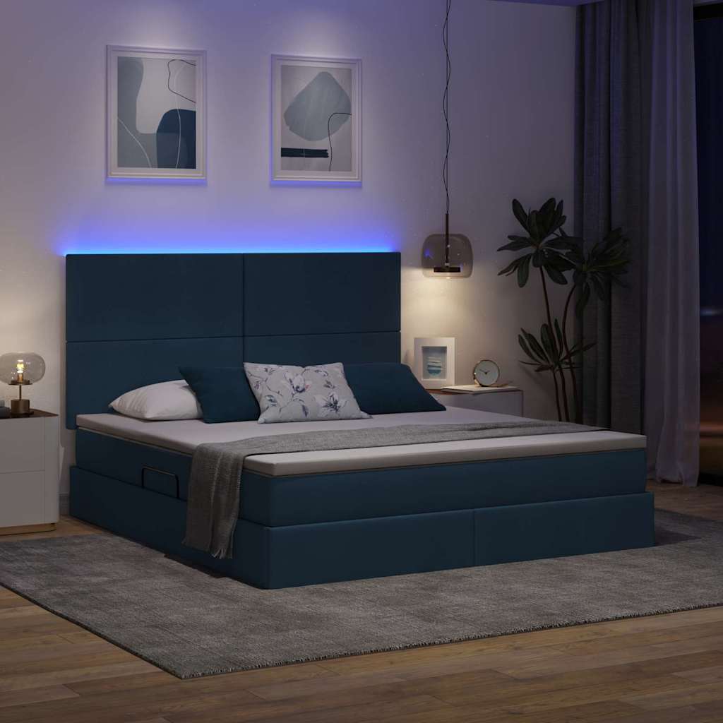 LED krevet za pohranu s madracem Plava 160 x 200 cm Tkanina