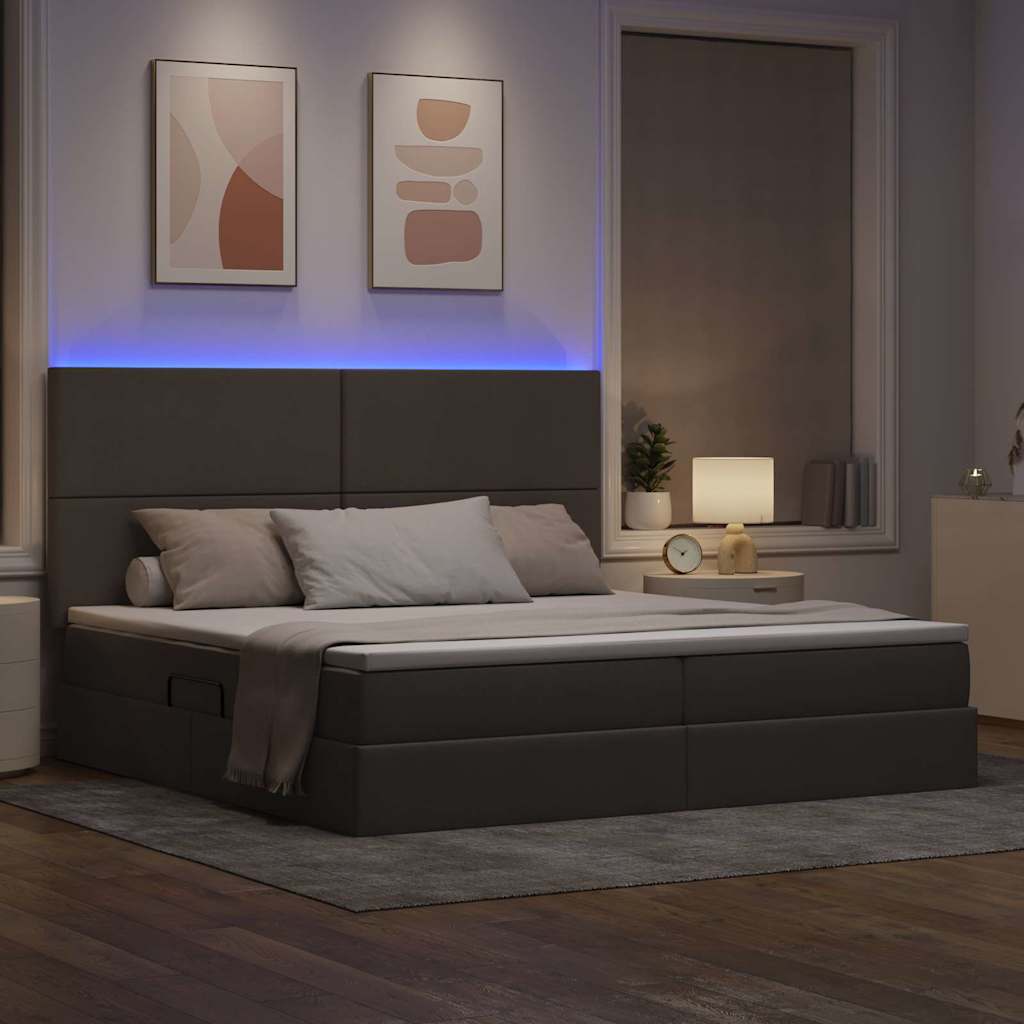 Krevet s prostorom za pohranu s LED-om Sivo-smeđa 200 x 200 cm