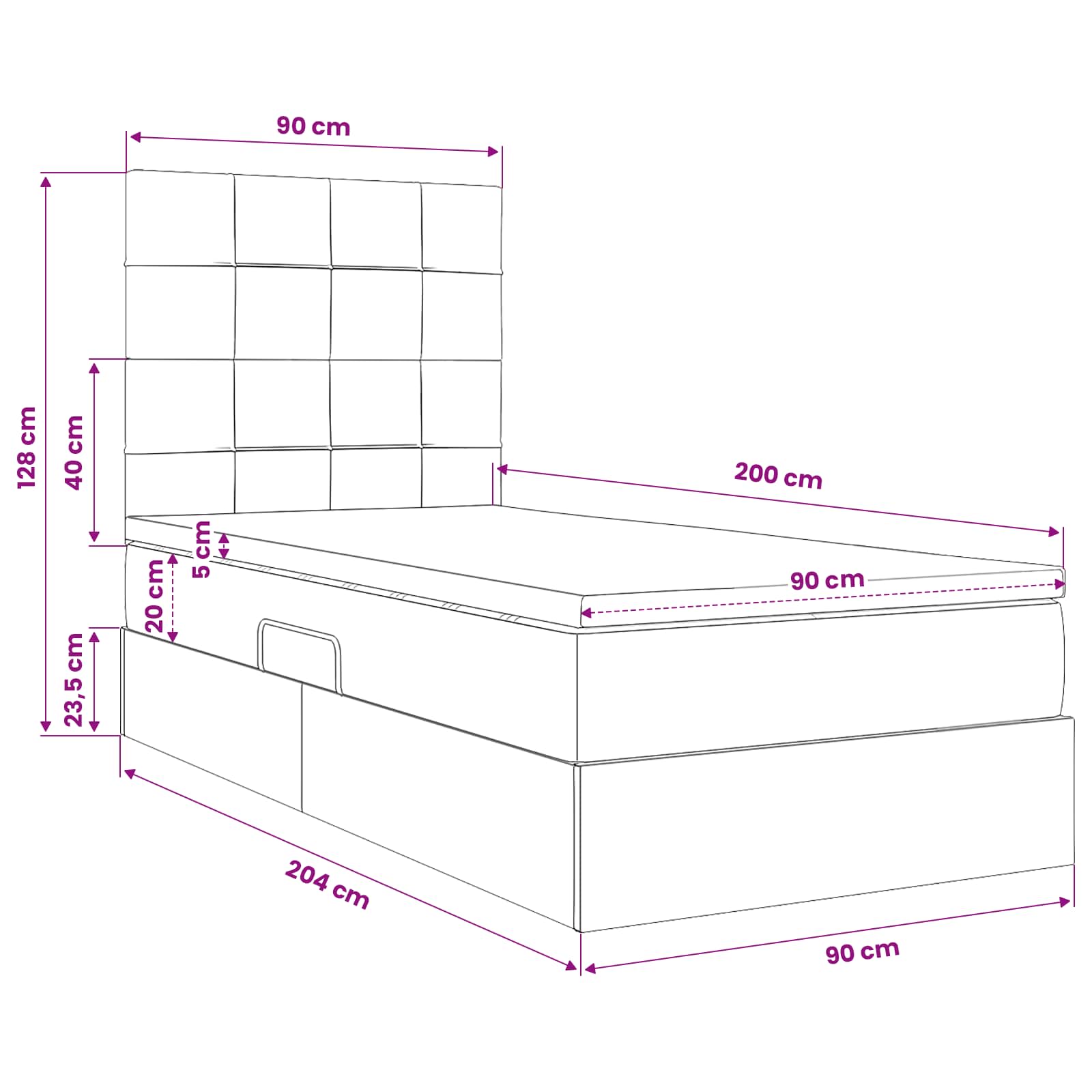 Krevet s prostorom za pohranu s LED-om Crna 90 x 200 cm