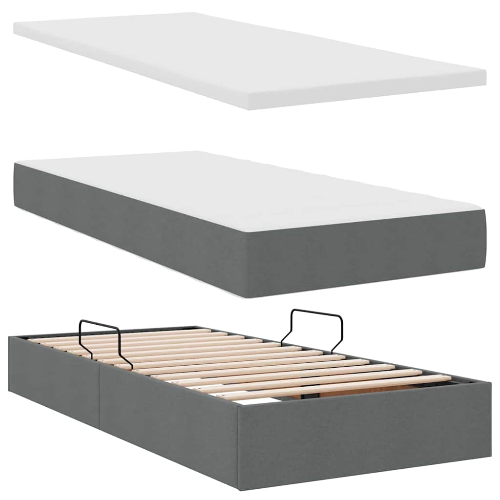Krevet s prostorom za pohranu s LED-om Tamno siva 100 x 200 cm