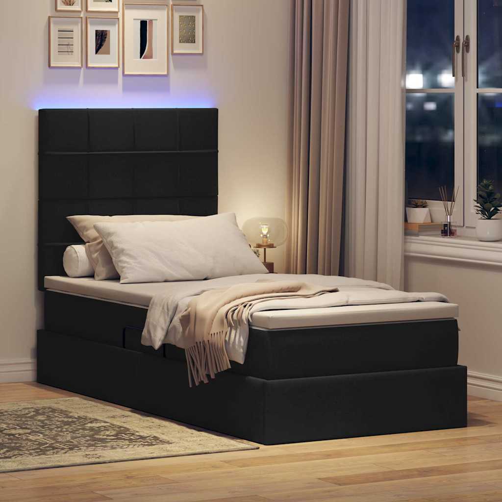 LED krevet za pohranu s madracem Crna 100 x 200 cm Tkanina