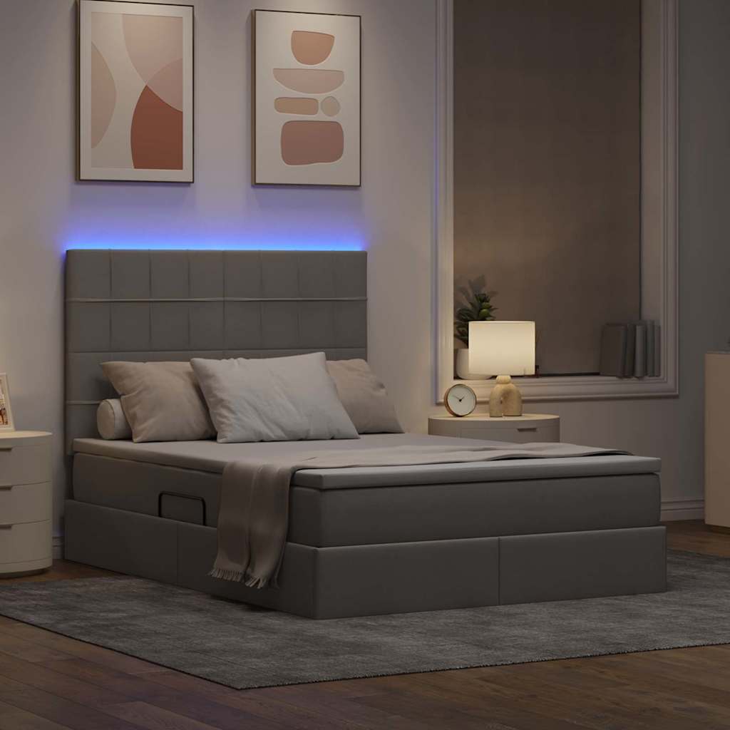 Krevet s prostorom za pohranu s LED-om Sivo-smeđa 140 x 200 cm