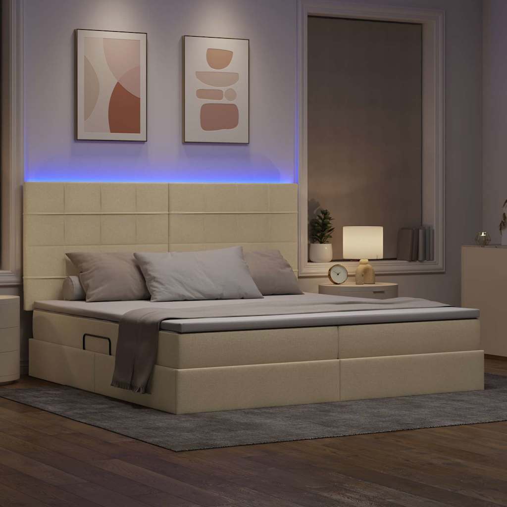 Krevet s prostorom za pohranu s LED-om Krema 200 x 200 cm