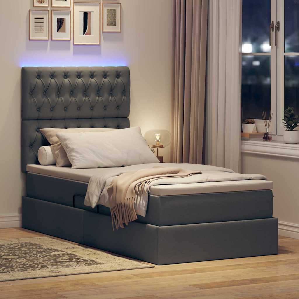 Krevet s prostorom za pohranu s LED-om Tamno siva 90 x 200 cm
