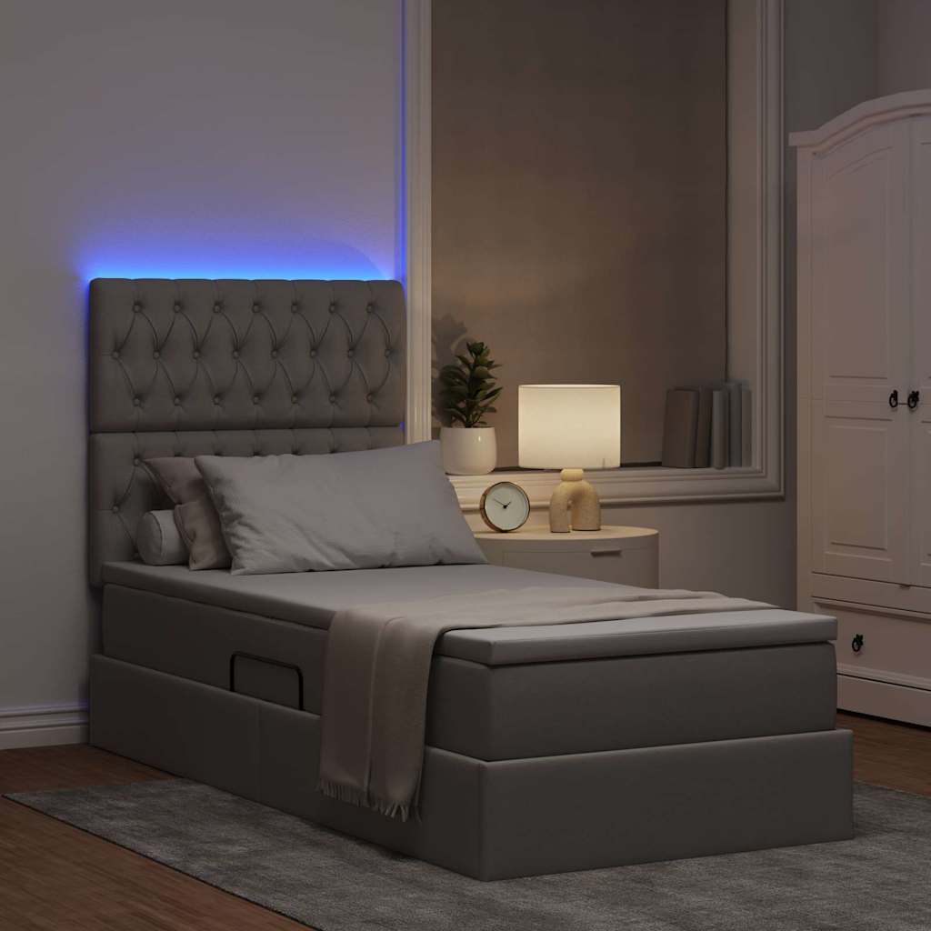 Krevet s prostorom za pohranu s LED-om Sivo-smeđa 90 x 200 cm