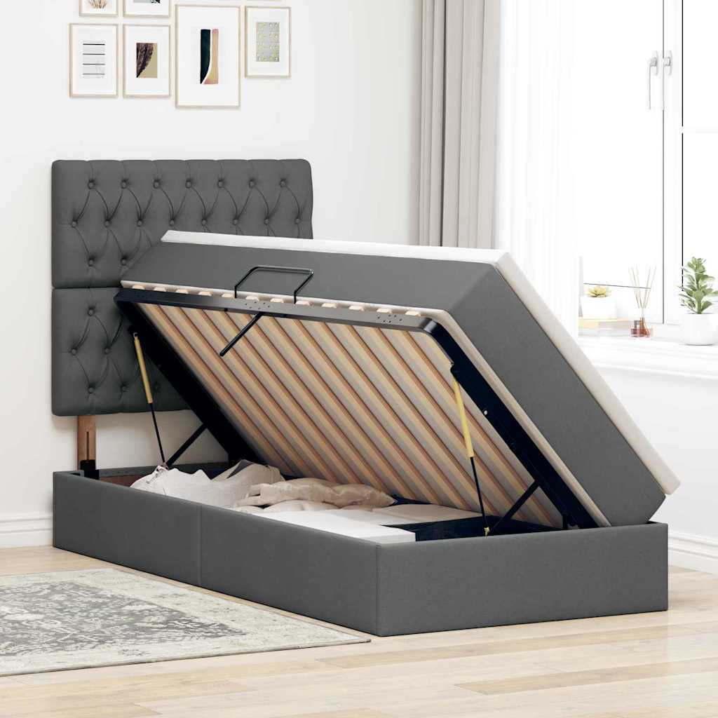Krevet s prostorom za pohranu s LED-om Tamno siva 100 x 200 cm