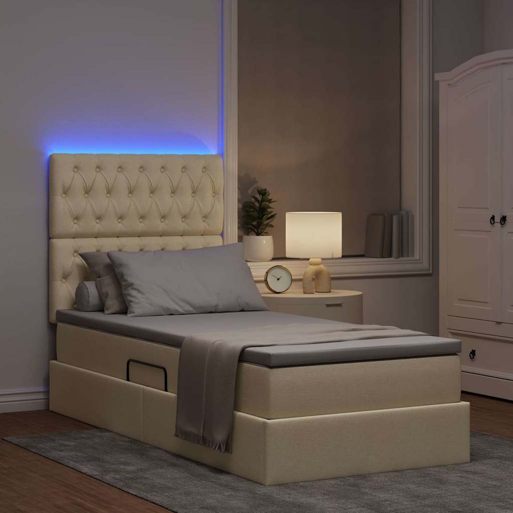 Krevet s prostorom za pohranu s LED-om Krema 100 x 200 cm