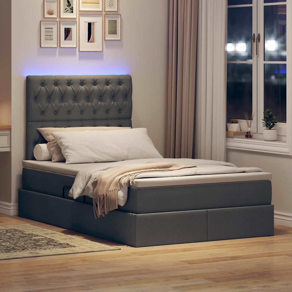 Krevet s prostorom za pohranu s LED-om Tamno siva 120 x 200 cm
