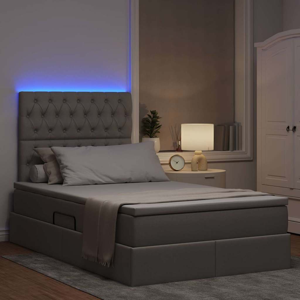 Krevet s prostorom za pohranu s LED-om Sivo-smeđa 120 x 200 cm