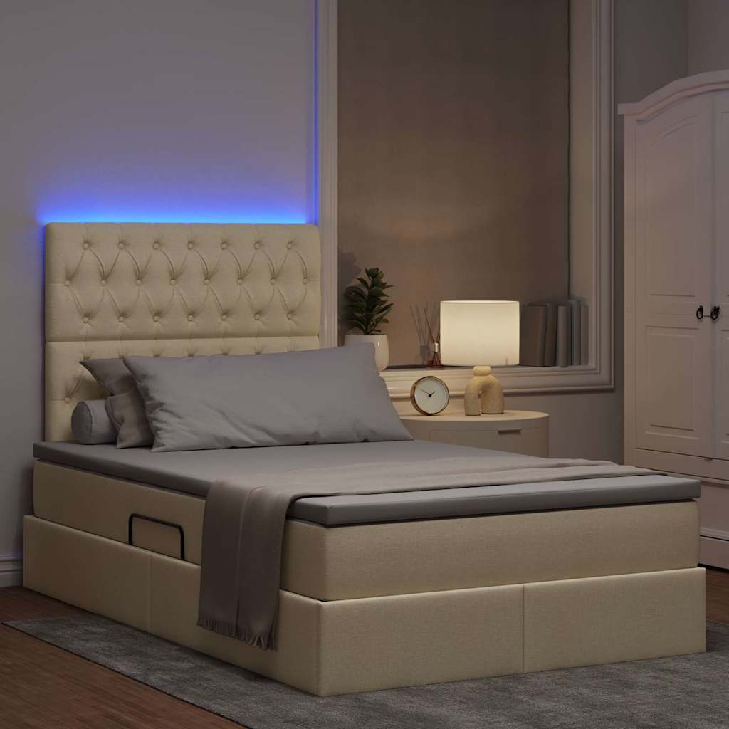 Krevet s prostorom za pohranu s LED-om Krema 120 x 200 cm