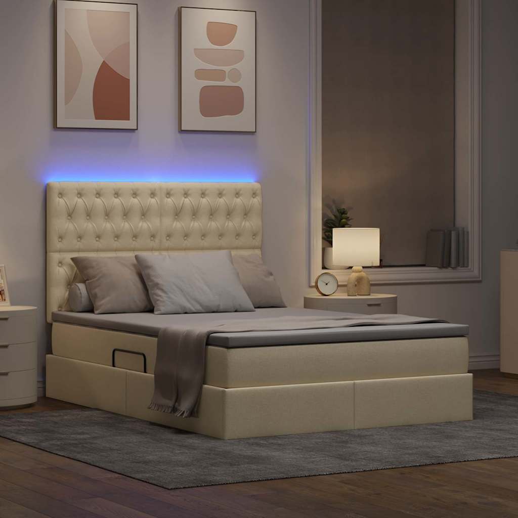 Krevet s prostorom za pohranu s LED-om Krema 140 x 190 cm