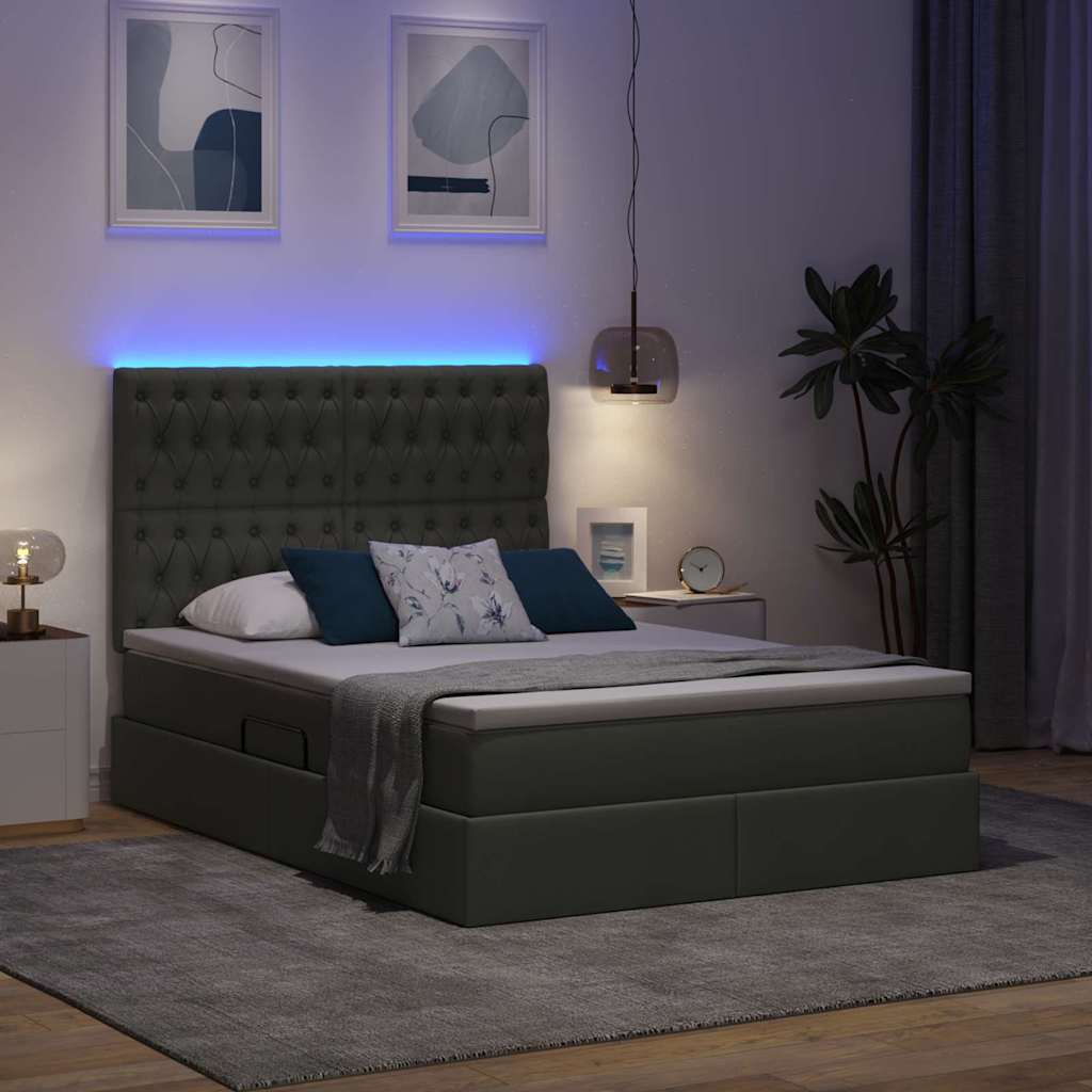 Krevet s prostorom za pohranu s LED-om Tamno siva 140 x 200 cm
