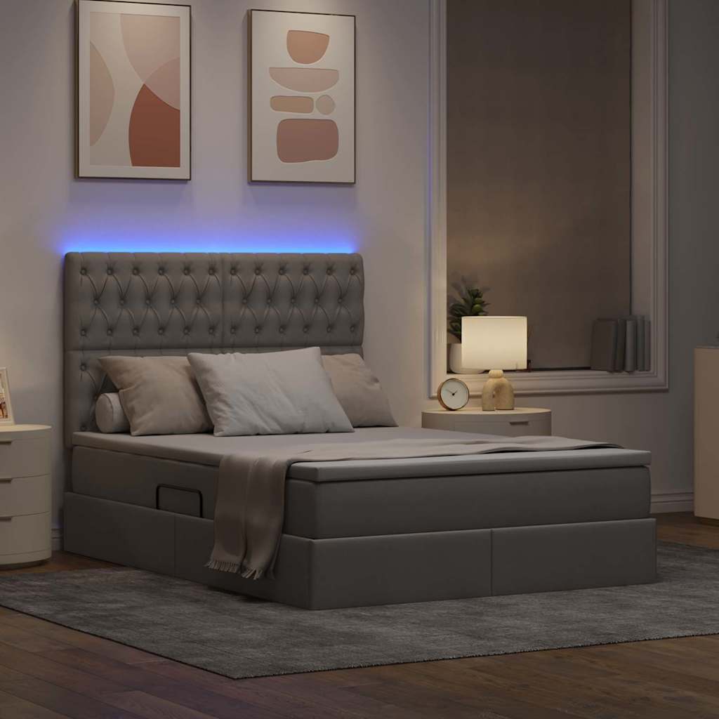 Krevet s prostorom za pohranu s LED-om Sivo-smeđa 140 x 200 cm