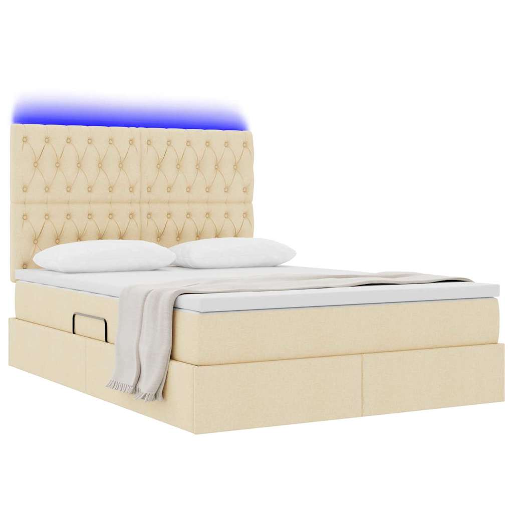 LED krevet za pohranu s madracem Krema 140 x 200 cm Tkanina