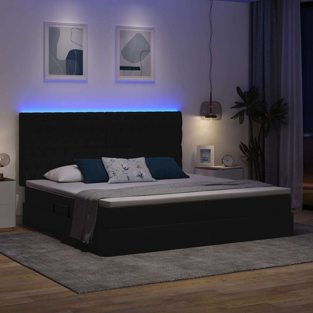 Krevet s prostorom za pohranu s LED-om Crna 200 x 200 cm
