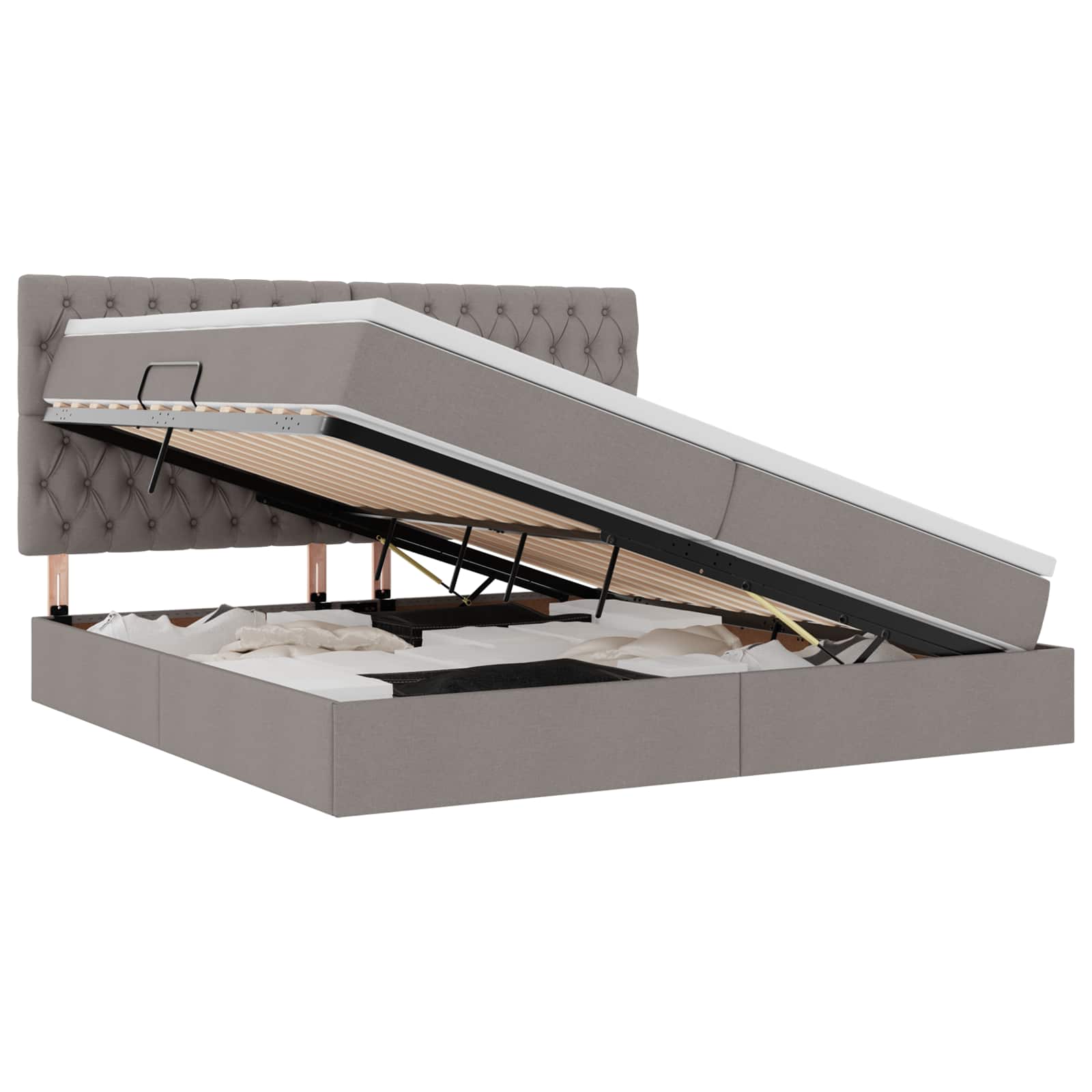 Krevet s prostorom za pohranu s LED-om Sivo-smeđa 200 x 200 cm