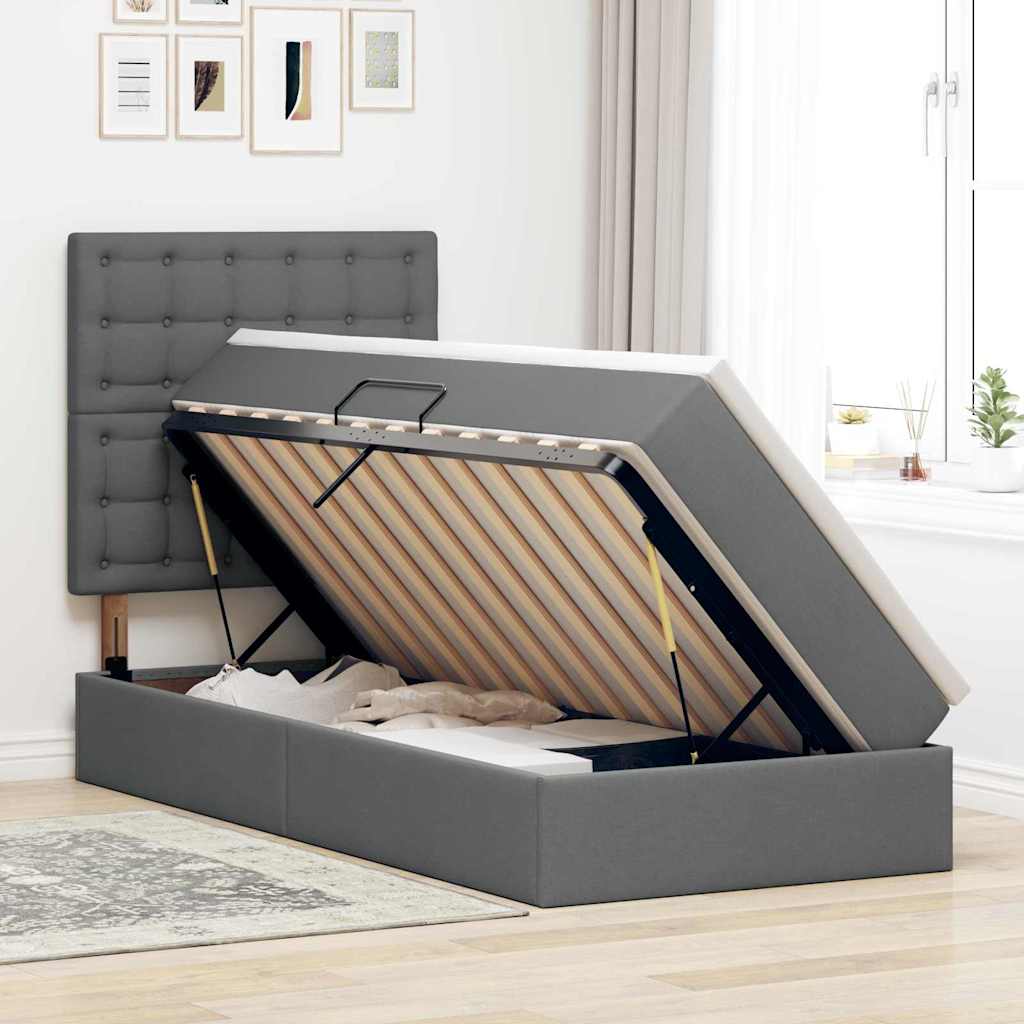 Krevet s prostorom za pohranu s LED-om Tamno siva 90 x 190 cm