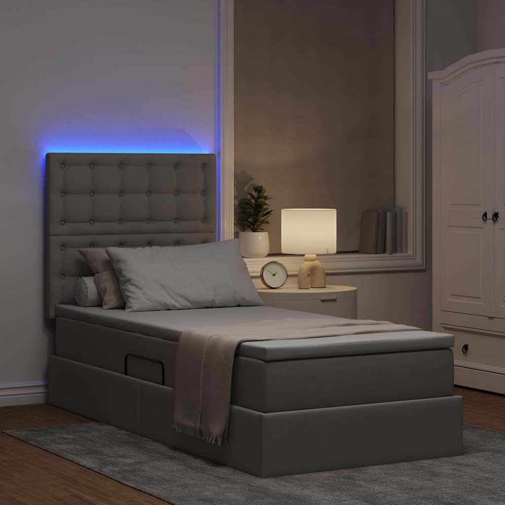 Krevet s prostorom za pohranu s LED-om Sivo-smeđa 90 x 190 cm