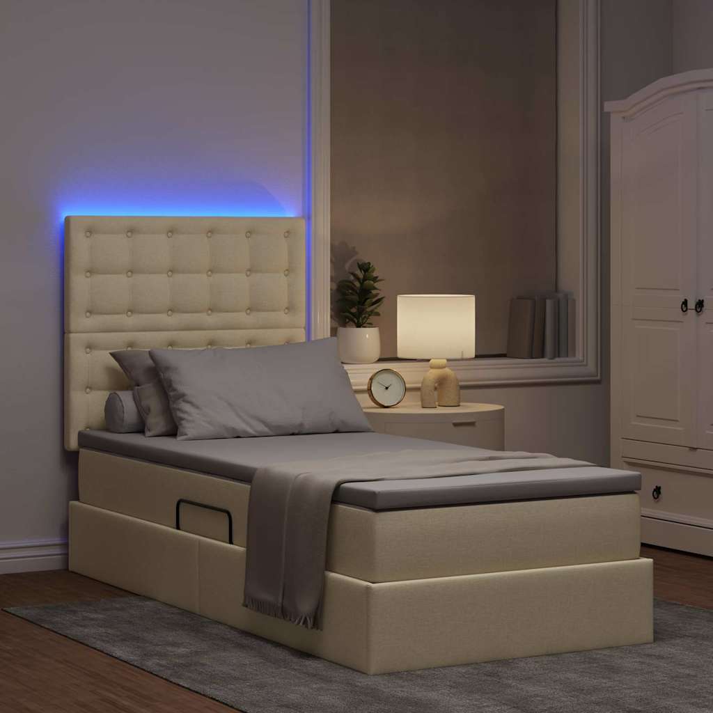 Krevet s prostorom za pohranu s LED-om Krema 90 x 190 cm